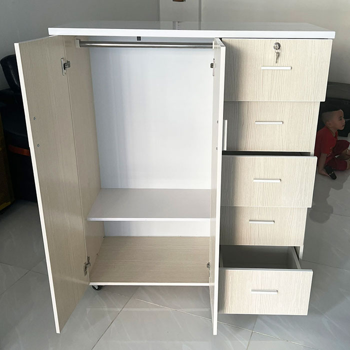 Tủ nhựa đựng quần áo 5 ngăn màu gỗ thông