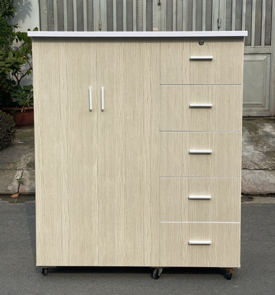 Tủ nhựa đựng quần áo 5 ngăn màu gỗ thông